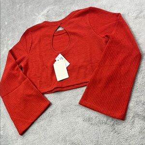 NEW Band of Gypsies M Women's Rust Red Women's Smocked Crop Wide‎ Sleeve Top